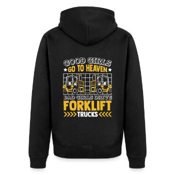 Bad Girls Drive Forklift Trucks Geländestapler - Unisex Premium Bio Zip Hoodie - Schwarz - Hinten - Nico (187cm)