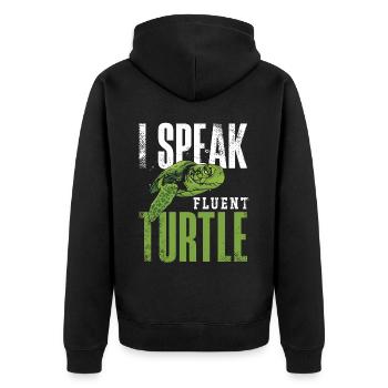 Sea Turtle Tortoise I Speak Fluent - Unisex Premium Bio Zip Hoodie - Schwarz - Hinten - Nico (187cm)