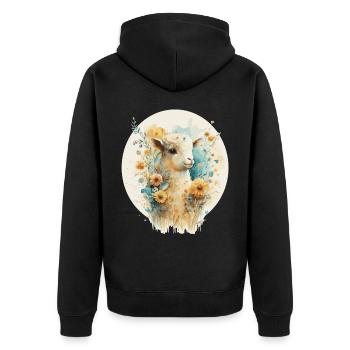 Cute Baby Sheep Lamb Sunflower Floral Farm Animal - Unisex Premium Bio Zip Hoodie - Schwarz - Hinten - Nico (187cm)