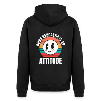 Schwarzer Humor - Unisex Premium Bio Zip Hoodie - Schwarz - Hinten - Nico (187cm)