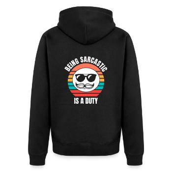 Schwarzer Humor - Unisex Premium Bio Zip Hoodie - Schwarz - Hinten - Nico (187cm)