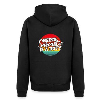 Schwarzer Humor - Unisex Premium Bio Zip Hoodie - Schwarz - Hinten - Nico (187cm)