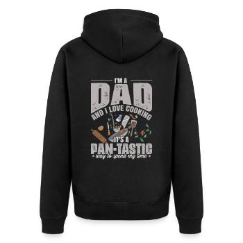 Ich bin Vater und ich liebe es zu kochen - Unisex Premium Bio Zip Hoodie - Schwarz - Hinten - Nico (187cm)