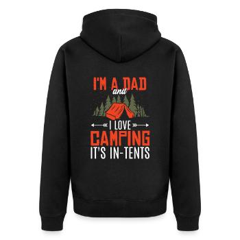 Ich bin Vater und ich liebe Camping - Unisex Premium Bio Zip Hoodie - Schwarz - Hinten - Nico (187cm)