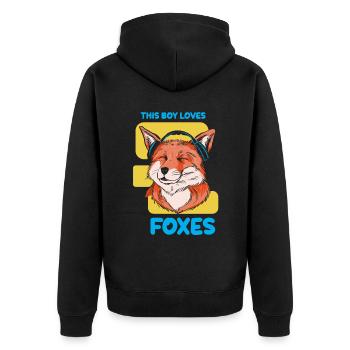 This boy loves foxes animal fox lover - Unisex Premium Organic Zip Hoodie - black - Back - Nico (187cm)