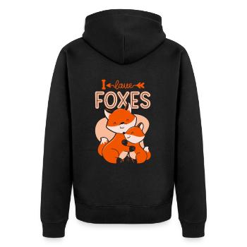 I Love Foxes Lovers Animal Fox Sayings - Unisex Premium Organic Zip Hoodie - black - Back - Nico (187cm)