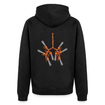 Motorsäge Förster Geschenk Männer Baumpfleger - Unisex Premium Bio Zip Hoodie - Schwarz - Hinten - Nico (187cm)