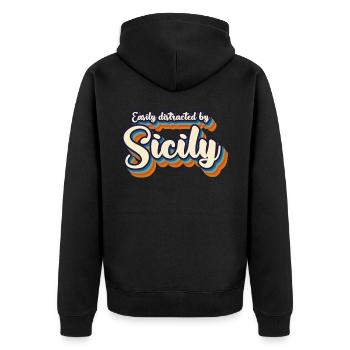 Sizilien Retro Italien Sicilia - Unisex Premium Bio Zip Hoodie - Schwarz - Hinten - Nico (187cm)