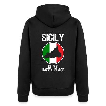 Sizilien Italien Flagge Sicilia - Unisex Premium Bio Zip Hoodie - Schwarz - Hinten - Nico (187cm)
