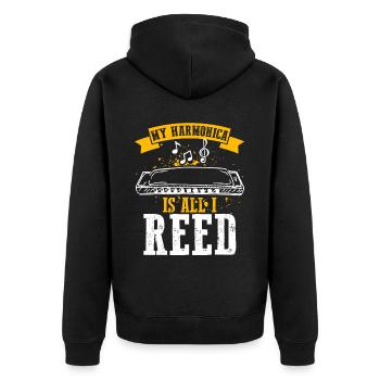 Mundharmonika Instrument und Mundharmonika - Unisex Premium Bio Zip Hoodie - Schwarz - Hinten - Nico (187cm)