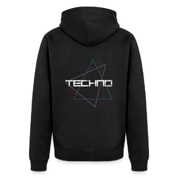 Techno - Unisex Premium Bio Zip Hoodie - Schwarz - Hinten - Nico (187cm)