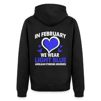 In February, we wear light blue Angelman syndrome - Unisex Premium Organic Zip Hoodie - black - Back - Nico (187cm)