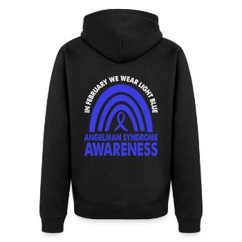 In February, we wear light blue Angelman syndrome - Unisex Premium Organic Zip Hoodie - black - Back - Nico (187cm)