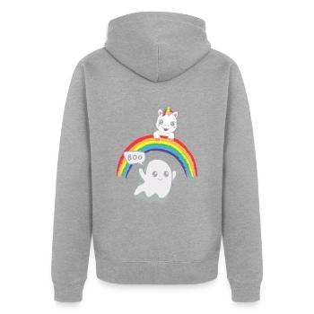 Boo Gespenst - Unisex Premium Bio Zip Hoodie - Grau meliert - Hinten - Nico (187cm)