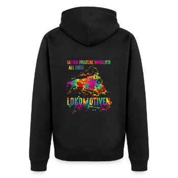 Ich Brauche Wirklich All Diese Lokomotiven - Unisex Premium Bio Zip Hoodie - Schwarz - Hinten - Nico (187cm)