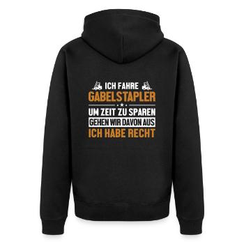 Gabelstapler hat immer Recht Gabelstaplerfahrer - Unisex Premium Bio Zip Hoodie - Schwarz - Hinten - Nico (187cm)