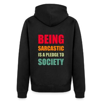 Schwarzer Humor - Unisex Premium Bio Zip Hoodie - Schwarz - Hinten - Nico (187cm)