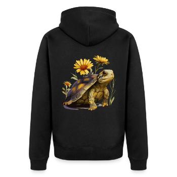 Cute Sunflower Red Eared Slider Turtle Watercolor - Unisex Premium Organic Zip Hoodie - black - Back - Nico (187cm)
