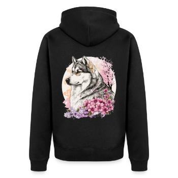 Alaskan Malamute Cherry Blossom Dog Race Japonais - Veste à capuche bio Premium Unisexe - noir - Dos - Nico (187cm)