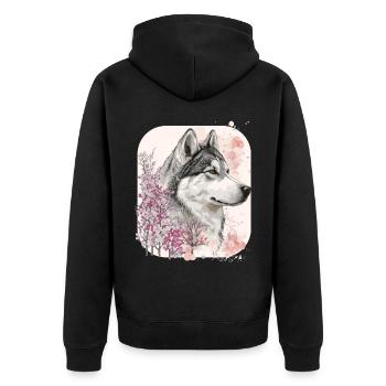 Fleur de cerisier Alaskan Malamute Race de chien Japonais - Veste à capuche bio Premium Unisexe - noir - Dos - Nico (187cm)
