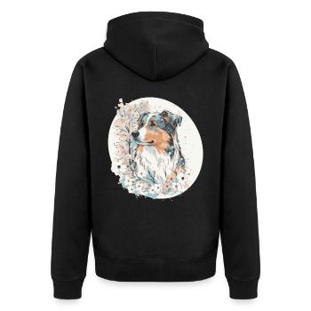 Japanese Sakura Australian Shepherd Cherry Blossom - Unisex Premium Bio Zip Hoodie - Schwarz - Hinten - Nico (187cm)