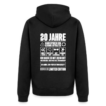 20. Geburtstag Männer Frauen Lustig 20 Jahre - Unisex Premium Bio Zip Hoodie - Schwarz - Hinten - Nico (187cm)