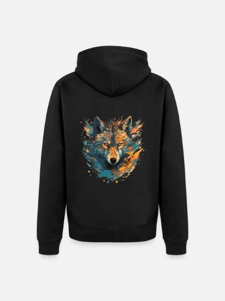 Artistic wolf portrait - Unisex Premium Organic Zip Hoodie - black