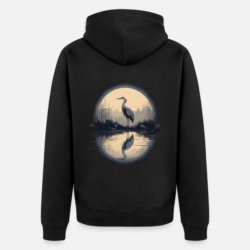 Majestätischer Graureiher - Unisex Premium Bio Zip Hoodie - Schwarz
