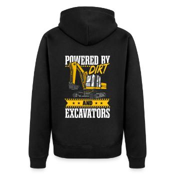 Powered By Dirt And Excavators - Unisex Premium Organic Zip Hoodie - black - Back - Nico (187cm)