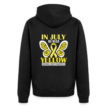 In July We Wear Yellow Sarcoma Cancer Awareness - Unisex Premium Organic Zip Hoodie - black - Back - Nico (187cm)