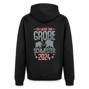 Niedliches Große Schwester 2024 Mädchen - Unisex Premium Bio Zip Hoodie - Schwarz - Hinten - Nico (187cm)