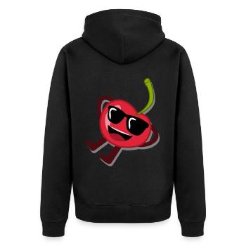 Kirsche mit Sonnenbrille Kirschen - Unisex Premium Bio Zip Hoodie - Schwarz - Hinten - Nico (187cm)