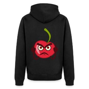 Saure Kirsche zeigt Mittelfinger - Unisex Premium Bio Zip Hoodie - Schwarz - Hinten - Nico (187cm)