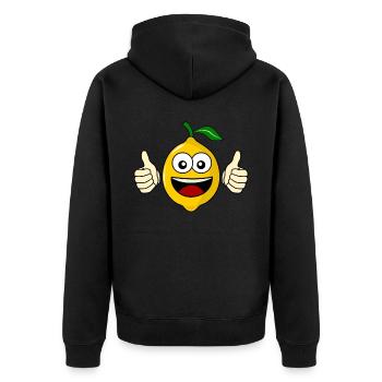 Zitronen Motivation Zitrone - Unisex Premium Bio Zip Hoodie - Schwarz - Hinten - Nico (187cm)
