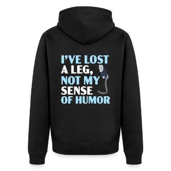 Ich habe mein Bein verloren, nicht meinen Sinn für - Unisex Premium Bio Zip Hoodie - Schwarz - Hinten - Nico (187cm)
