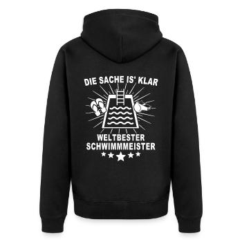 Schwimmmeister - Unisex Premium Bio Zip Hoodie - Schwarz - Hinten - Nico (187cm)