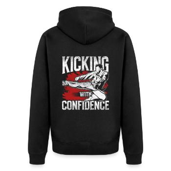 Tang so Do Kicking With Confidence - Unisex Premium Organic Zip Hoodie - black - Back - Nico (187cm)