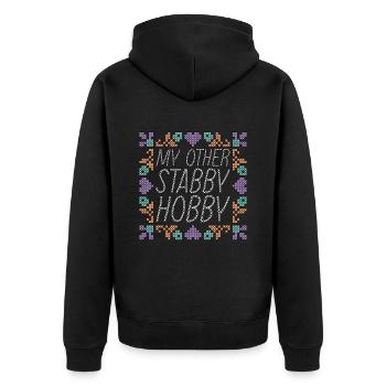 Cross Stitch My Other Stabby Hobby Sewing Machine - Unisex Premium Organic Zip Hoodie - black - Back - Nico (187cm)