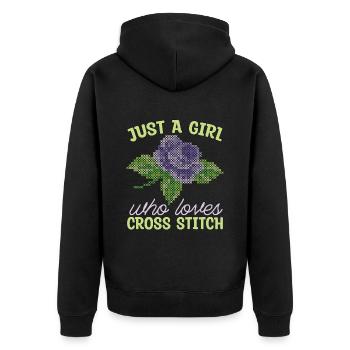 Cross Stitch Just A Girl Who Loves Sewing Machine - Unisex Premium Organic Zip Hoodie - black - Back - Nico (187cm)