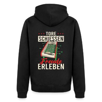Foosball Gift Fans Wuzler Foosball - Unisex Premium Organic Zip Hoodie - black - Back - Nico (187cm)