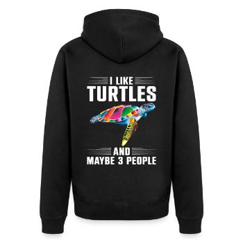 Sea Turtle Tortoise I Like Turtles - Unisex Premium Bio Zip Hoodie - Schwarz - Hinten - Nico (187cm)
