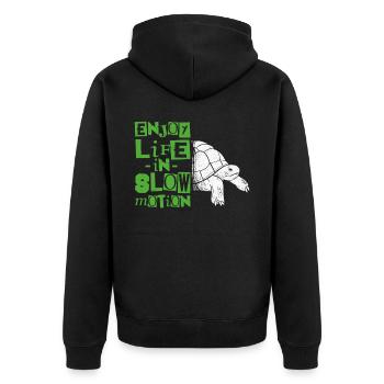Sea Turtle Tortoise Enjoy Life In - Unisex Premium Bio Zip Hoodie - Schwarz - Hinten - Nico (187cm)