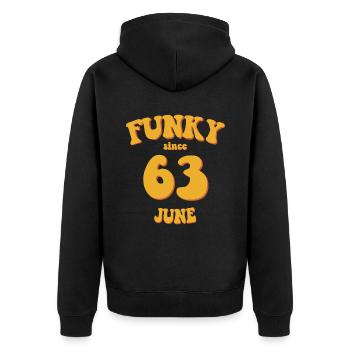 Funky Birthday: June 1963 - Flower Power - Unisex Premium Organic Zip Hoodie - black - Back - Nico (187cm)