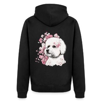 Bichon Frise Cherry Blossom Dog Breed Japanese Sak - Unisex Premium Organic Zip Hoodie - black - Back - Nico (187cm)