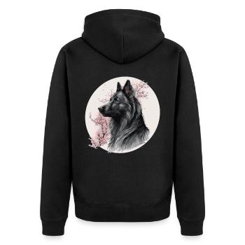 Japanese Sakura Belgian Sheepdog Cherry Blossom Do - Unisex Premium Bio Zip Hoodie - Schwarz - Hinten - Nico (187cm)