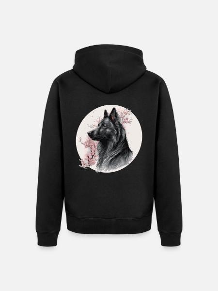 Sakura japonés Perro pastor belga Flor de cerezo Do - Chaqueta con capucha prémium ecológica unisex - negro
