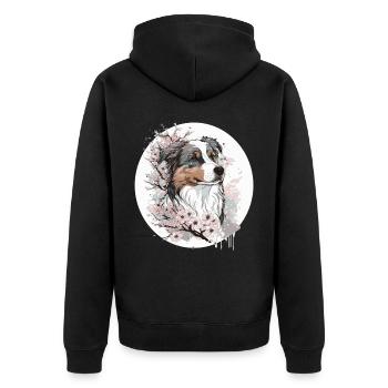 Mignon berger australien cerisier fleur chien japone - Veste à capuche bio Premium Unisexe - noir - Dos - Nico (187cm)