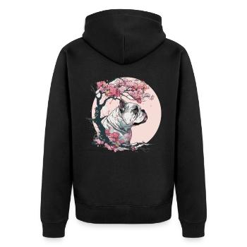 Mignon Bulldog Fleur de cerisier Race de chien Wat japonais - Veste à capuche bio Premium Unisexe - noir - Dos - Nico (187cm)