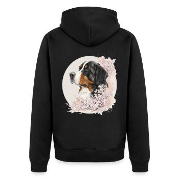 Race de chien de montagne bernois Fleur de cerisier japonais - Veste à capuche bio Premium Unisexe - noir - Dos - Nico (187cm)