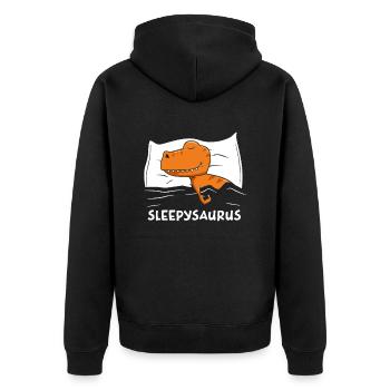 Sleepy Saurus Dinosaurier Schlafshirt - Unisex Premium Bio Zip Hoodie - Schwarz - Hinten - Nico (187cm)